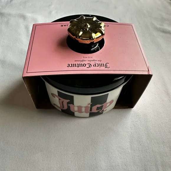 Juicy Couture Black Trinket Jar with Pink Label and Gold Knob - Picture 4 of 4